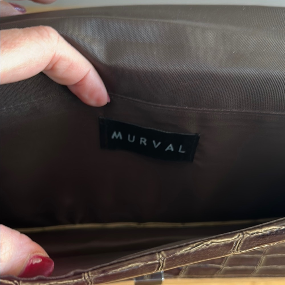 Murval Brown Crocodile-Embossed Clutch - Picture 4 of 5